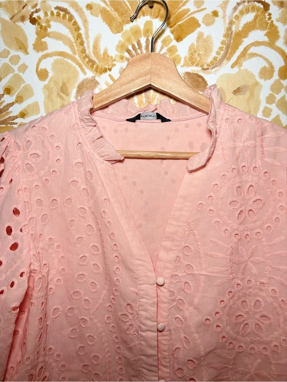 Peach Eyelet Embroidered Blouse | Romantic Puff Sleeve Top | Boho Cottagecore